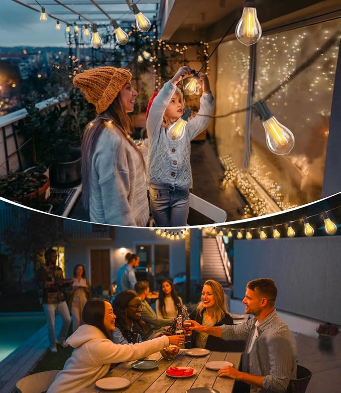 Outdoor String Lights 100FT Patio Lights Waterproof for Backyard Porch Deck | 2FT Bulbs Spacing, 100FT Connectable Outside Lighting with 43 Shatterproof Dimmable LED Edison Bulbs for Garden Balcony Party