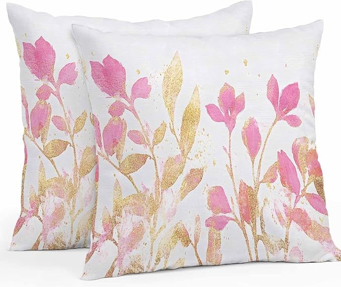 Vandarllin Outdoor Throw Pillows Covers 26x26 inch Set of 2 Waterproof Pink Yellow Flowers Decorative Zippered Cushion Covers for Patio Furniture, Wildflowers Lumbar Pillowcases