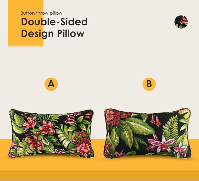 Outdoor Decorative Pillows Pack of 4, 20" x 12" Outdoor Pillow Set for Couch Bed Throw Patio Sofa, Red Flower Green Leaf
