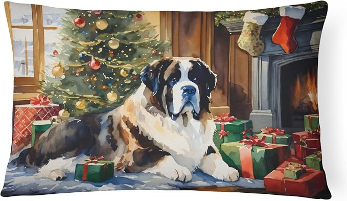 Caroline's Treasures DAC2737PW1216 Saint Bernard Cozy Christmas Throw Pillow Machine Washable, Indoor Outdoor Decorative Pillow for Couch, Bed or Patio, 12HX16W