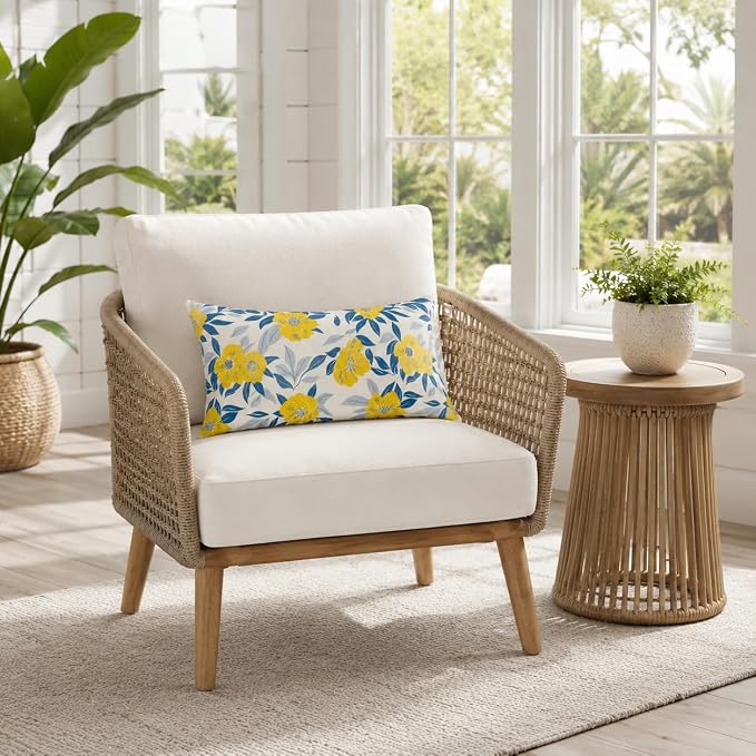 Outdoor Lumbar Pillows 12"x20" Waterproof Patio Pillows with Inserts | Set of 2 Fade Resistant Outdoor Waterproof Lumbar Pillow Decorative Garden Lumbar Cushions for Home Patio Terrace Sofa