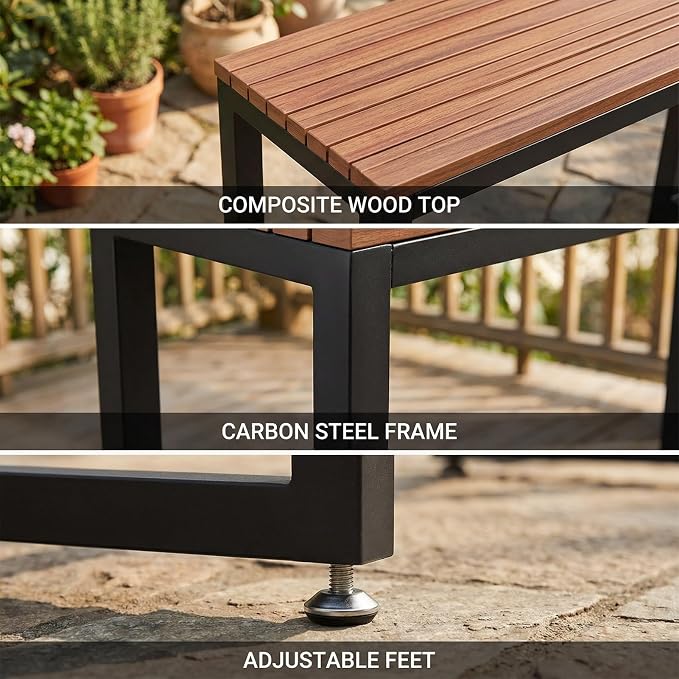 Outdoor Bar Table Weather Resistant, Wood Counter Height Bar Table Rain Sun Protection, Extra Long High Top Table 47.2"-102.4", for Patio, Garden, Yard, Balcony, Poolside(White,55.1"x15.7"x40.5")