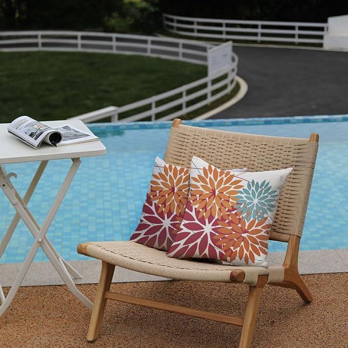 DFXSZ Pack of 2 Outdoor Waterproof Throw Pillow Covers 16x16 Burnt Orange | Polyester Spring Summer Fall Floral Decorative Cushion Cases(NO INSERT),For Couch Patio Funiture Garden Home Decor