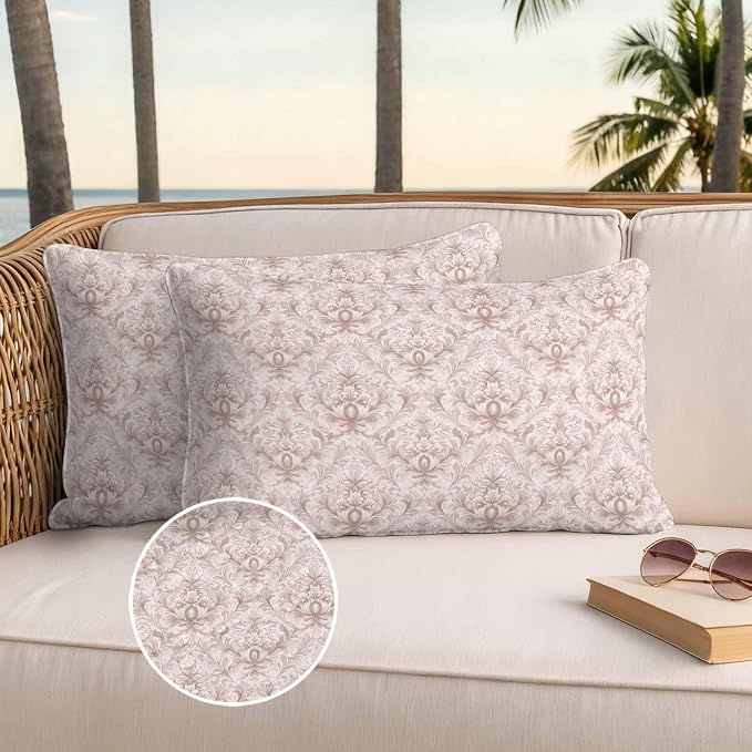Vintage Baroque Waterproof Outdoor Pillow Covers Set of 2 Home Decor, Country Abstract Scroll Floral Printed Pillowcase Patio Pillow Covers for Couch Bench Furniture Garden 20x12in