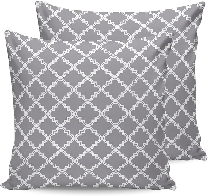 Outdoor Waterproof Pillow Covers for Patio Furniture Moroccan Pattern Decorative Throw Pillow Cover Geometric Trellis Grey Pillowcases Set of 2 Cushion Case for Sofa Couch Chair Home Decor 24x24 inch