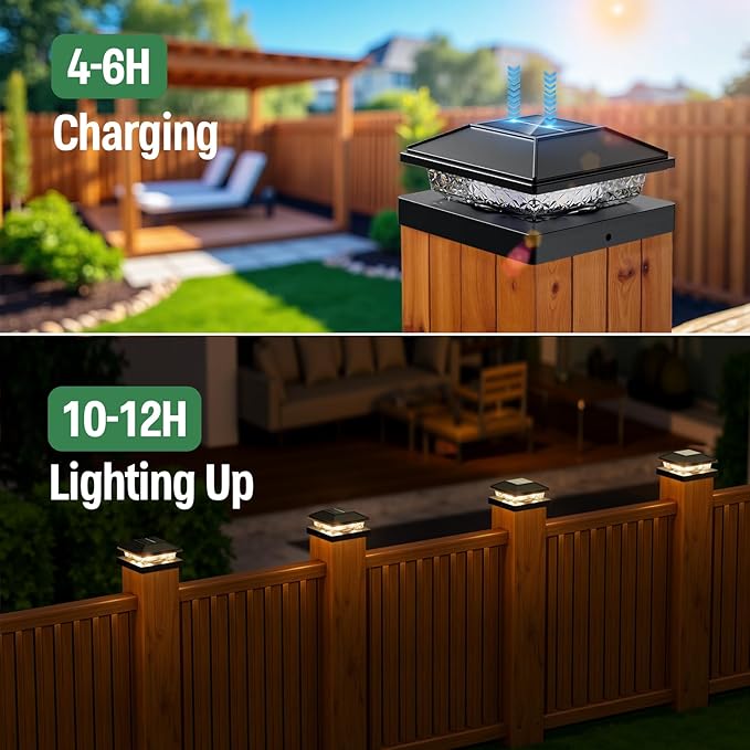 JOFIOS Solar Post Cap Light 16Pack, IP65 Waterproof, Fit 4x4/3.5x3.5 Posts | Post Cap Lights, 4x4 Deck Fence Solar Lights, Waterproof, Outdoor Post Lights for Vinyl/Wood Posts for Patio Porch Garden