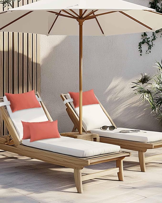 Outdoor Pillow for Lounge Chair with Strap & Insert Coral Red Recliner Head Pillow Gradient Gradual Color Waterproof Headrest Patio Lumbar Pillows for Beach Pool Office Chaise Chair 12x20 Inch