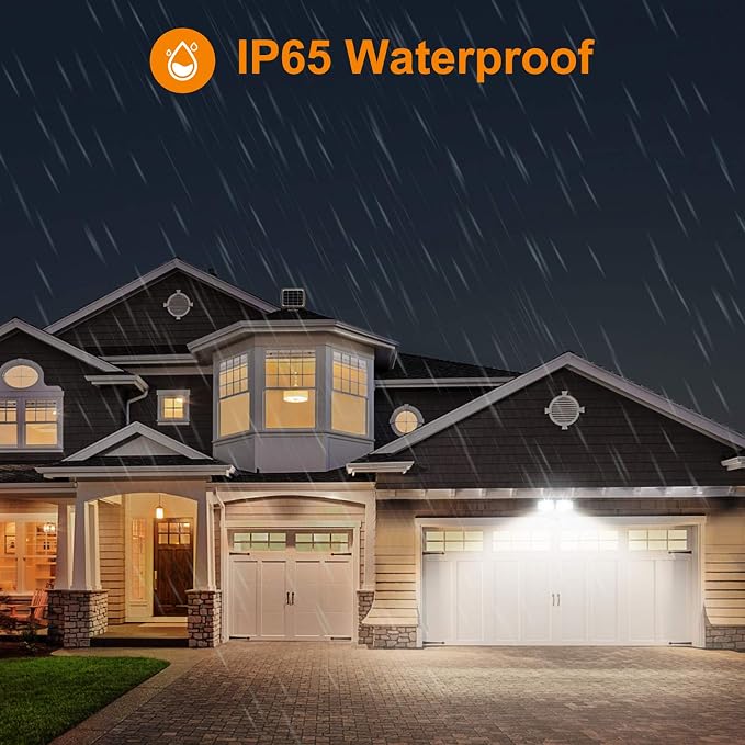 LEPOWER LED Solar Security Lights 1000LM Solar Powered Flood Lights Outdoor | 2 Head Solar Powered Flood Lights, 5500K, Easy Installation, IP65 Waterproof for Garage, Yard, Porch, Garden, Driveways-Brown