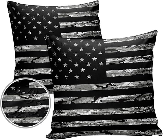 Camouflage Outdoor Throw Pillow Cover American Patriotic Flag Independence Day Waterproof Cushion Covers 2 Pack USA Star Striped Camo Pillow Cases Home Decoration for Patio Garden Couch Sofa 18x18In