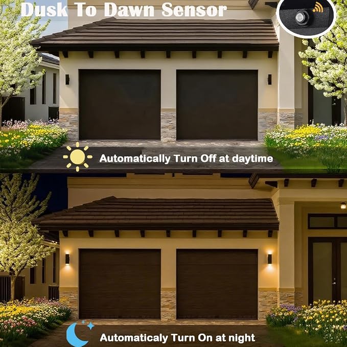 Dusk to Dawn Outdoor Lighting, Cylinder Up Down Wall Sconce | Exterior Light Fixture Outdoor Wall Lights with A19 Bulbs Included, ETL Listed Black Fixture for Garage ,Porch,Front Door