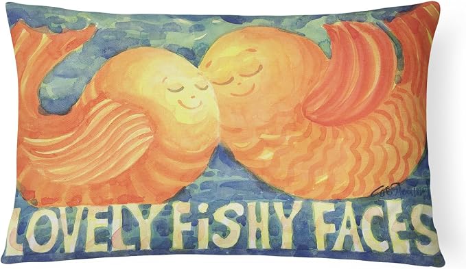 Caroline's Treasures 6052PW1216 Fish - Kissing Fish Canvas Fabric Decorative Pillow Machine Washable, Indoor Outdoor Decorative Pillow for Couch, Bed or Patio, 12HX16W