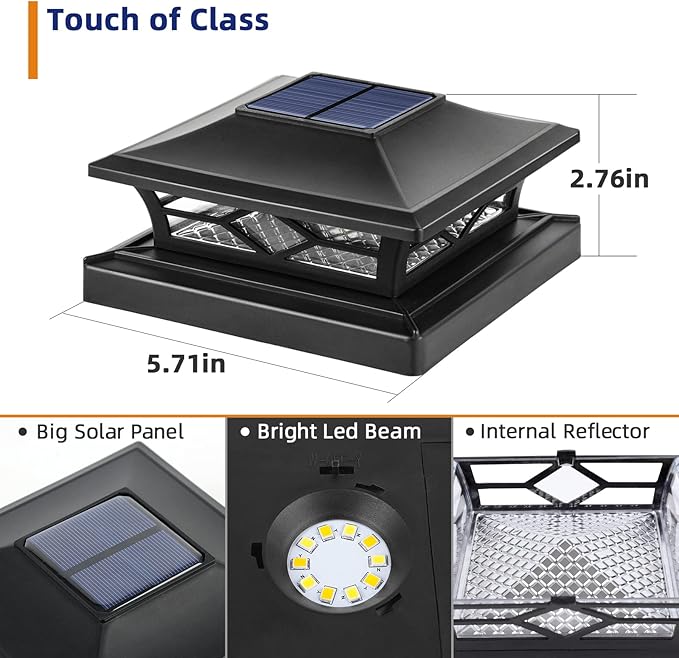 APONUO Solar Post Cap Lights,8 Pack 2-Modes Bright 4x4 Post Solar Lights Auto On Off,Outdoor Waterproof Garden Patio Fence Deck Patio Decor for Fence Deck Post Caps 4x4 6x6 Wood,4x4 Vinyl