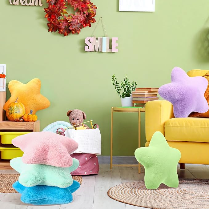 Beeveer 8 Pack Star Throw Pillow Plush for Bed Sofa Bedroom Floor,Cute | Back to School Gift Decor,Stuffed Star Shaped Pillows for School Reading Corner, Soft Plush Cushions for Sleepover Room
