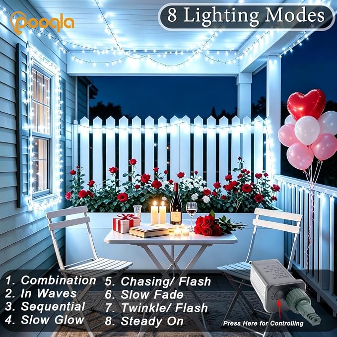 200 LED Cool White Christmas Lights Outdoor String Lights, 66 ft | Green Wire Waterproof Twinkle Fairy Lights Plug in with Timer, 8 Modes String Lights Indoor Bedroom Classroom Decor