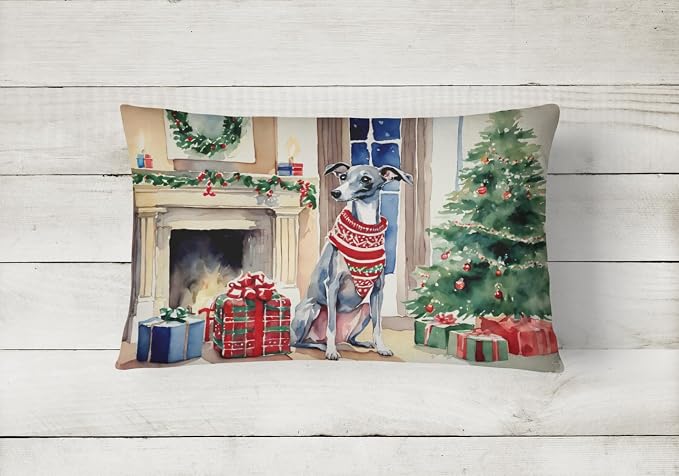 Caroline's Treasures DAC2680PW1216 Italian Greyhound Cozy Christmas Throw Pillow Machine Washable, Indoor Outdoor Decorative Pillow for Couch, Bed or Patio, 12HX16W