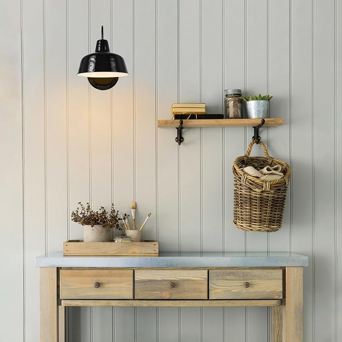 Design House Mason Farmhouse Gooseneck Barn Light, Outdoor Exterior Porch or Patio Wall Light Fixture, Satin Black, 8 Inch Diameter, 1-Pack, 579367 | Wall Mount, Modern Farmhouse, Steel, Lighting, 579367