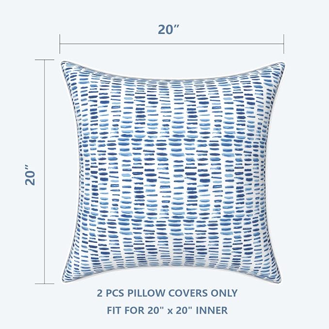 LVTXIII Pack of 2 Outdoor Throw Pillow Covers Accent Waterproof Pillow Covers ONLY, Patio Square Cushion Cases for Garden Balcony Couch Sofa Decoration 20x20 inch, Pebble Blue
