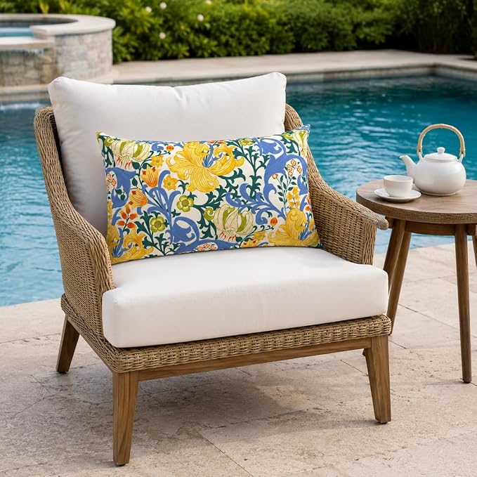 Pack of 2 Patio Lumbar Pillows 12"x20" | Fade Resistant Outdoor Waterproof Lumbar Pillow with Inners Decorative Garden Lumbar Cushions for Home Patio Terrace Sofa