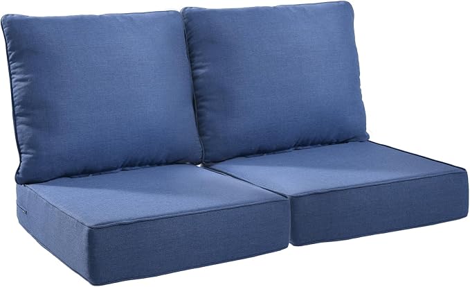 Luxury 24*24*6in Outdoor Patio Cushions, 2 Pieces Navy Blue Outdoor Cushion | 6in Outdoor Patio Cushions, Water-Resistant, Reversible, Removable Cover, for Patio Chairs Sofa Couch Loveseat