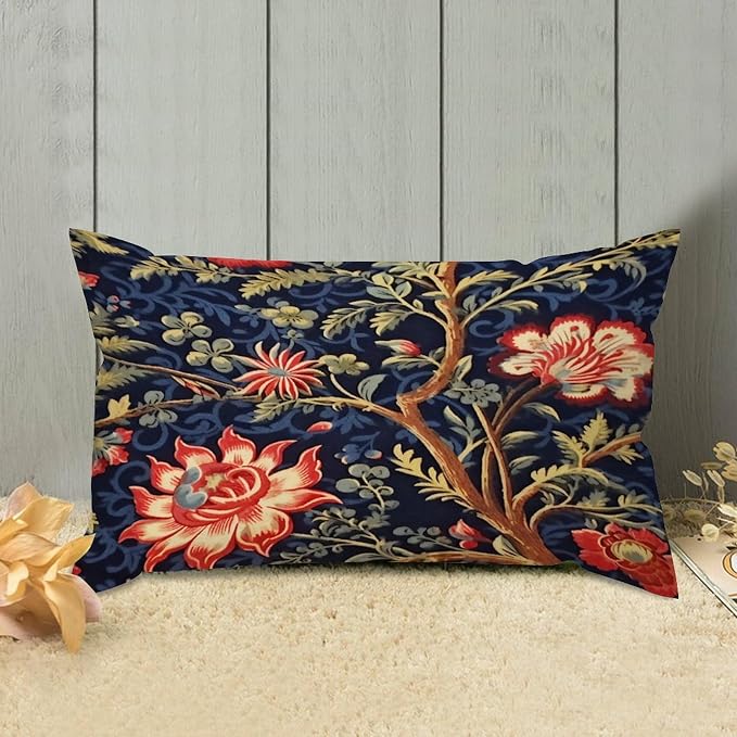 Zipped Pillow Cases for Home Decor Burgundy Gold Navy Blue Floral Botanical Throw Pillow Cover Set of 2 Farmhouse Cushion Cover Cases for Living Room Club Home Decor 12x20in