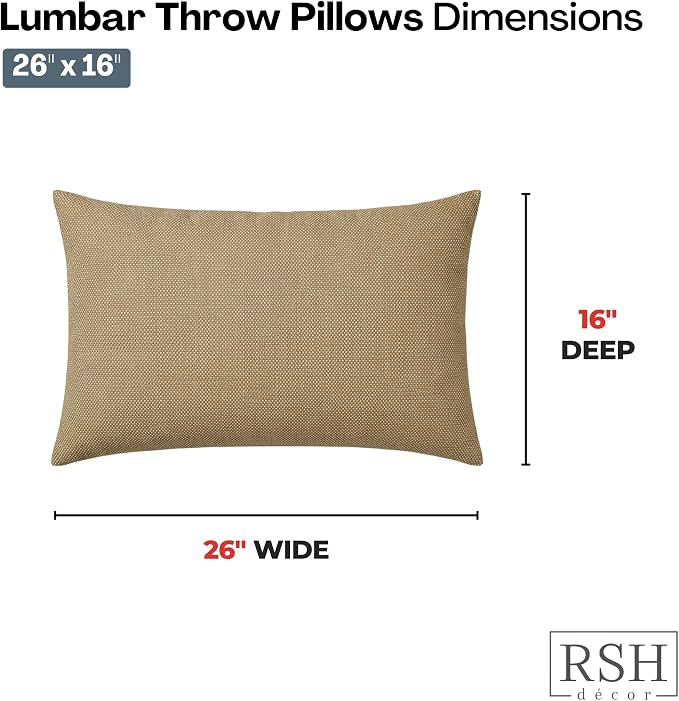 RSH DECOR: Sunbrella 26" x 16" Lumbar Throw Pillows Set of 4 | Water and Fade-Resistant Performance Fabric | Outdoor Pillow Covers with Down-Alternative Inserts | Made in USA (Sailcloth Sienna Tan)