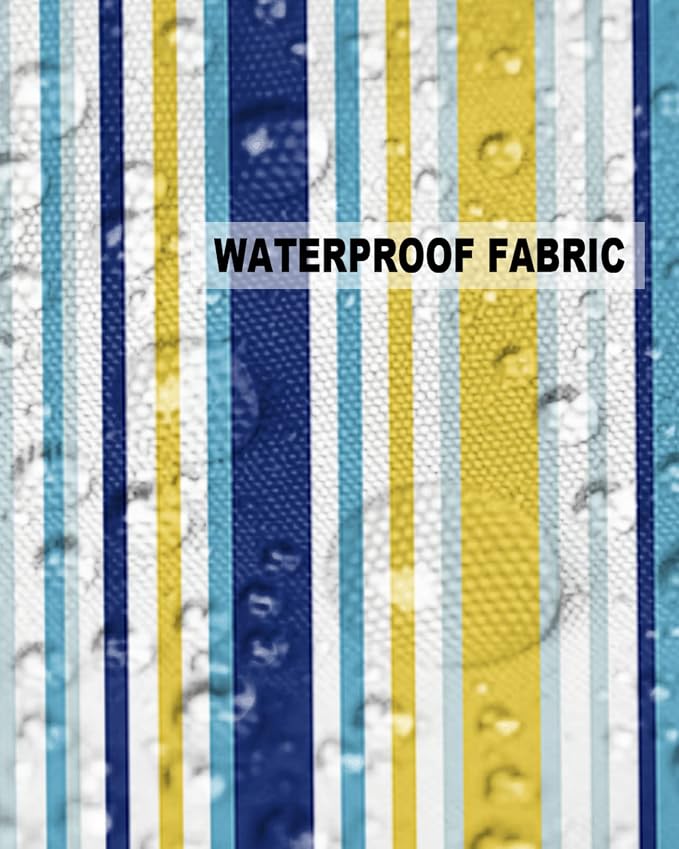Blue Yellow Striped Outdoor Waterproof Pillow Covers, Farmhouse Navy Blue Ombre Stripes Decorative Square Throw Pillowcase Sofa Cushion Sham for Patio/Couch/Chair, 24"x24" 2 Pack