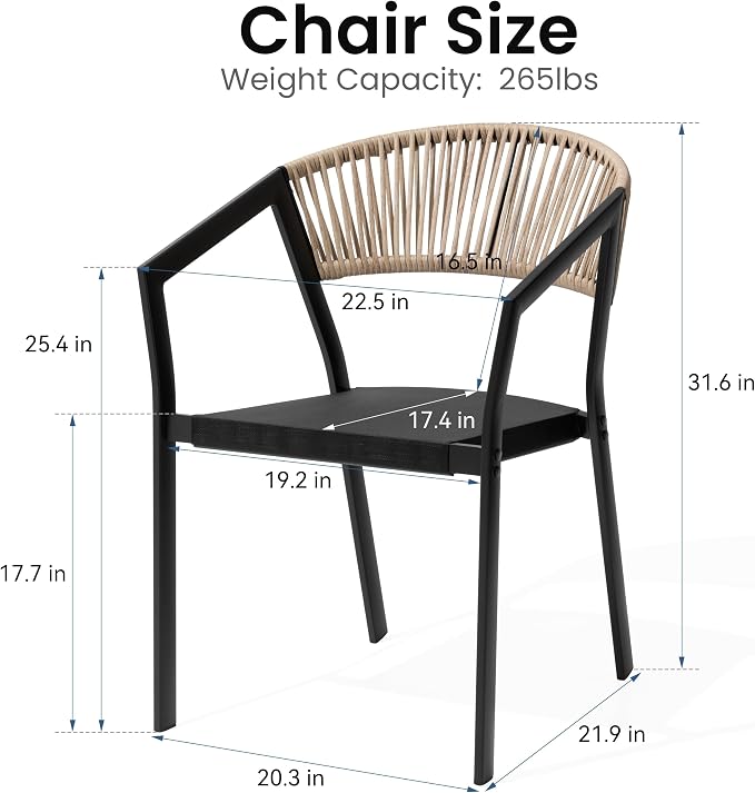 Outdoor Dining Chairs Set of 2 Aluminum Stackable Patio Chairs | Wicker Barrel Backrest Armchairs for Patio, Deck, Backyard, Brown