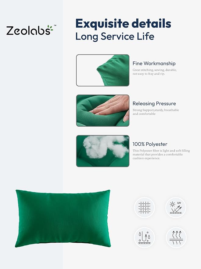 Indoor Outdoor Lumbar Pillows,Waterproof Outdoor Pillows Set of 4 for Patio Furniture,12×20 Inch, Green