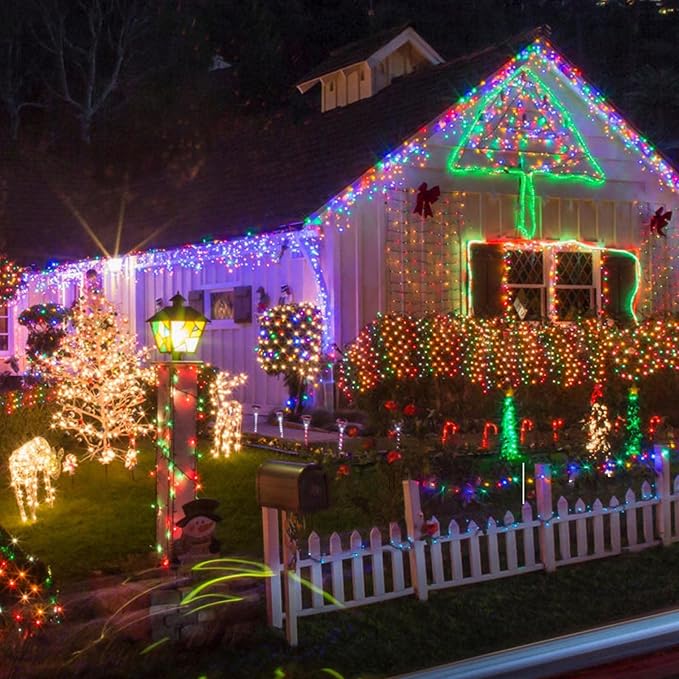Solar Christmas lights Outdoor 2 Pack 480 LED Solar String Light Multicolor | 170FT, 8 Lighting Modes, Memory Function, Auto On/Off, Waterproof Twinkle Lights for Outside Roof Porch Patios Balcony Decor