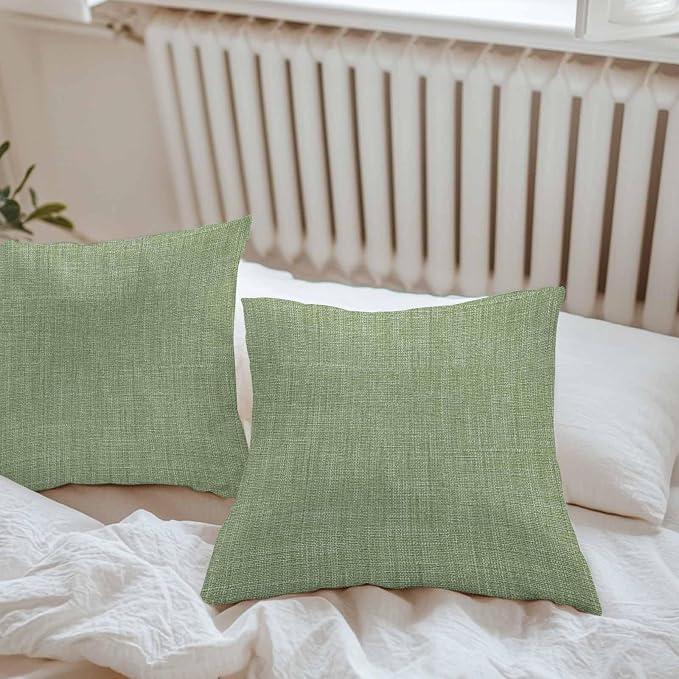 Vandarllin Outdoor Throw Pillows Covers 24x24 inch Set of 2 Waterproof Sage Green Linen Decorative Zippered Cushion Covers for Patio Furniture, Farmhouse Pure Color Lumbar Pillowcases