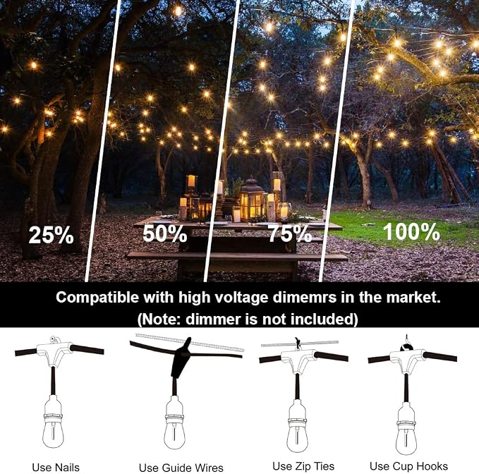 Outdoor String Lights Waterproof 150FT Patio Lighting for Porch Backyard | Connectable Heavy Duty Outside Lights Weatherproof IP65, 46+4 Dimmable Plastic Edison Bulb For Bistro Garden Balcony Gazebo