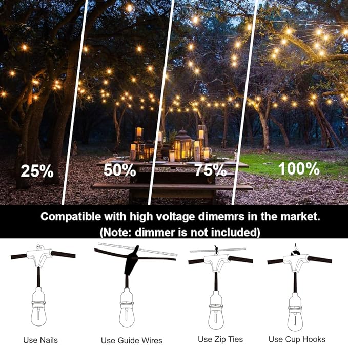 SUFEIMAS Outdoor String Lights Waterproof 100FT Commercial for Patio Market | Connectable Heavy Duty Outside Lighting IP65, 32 Dimmable Plastic Edison Bulbs For Backyard Bistro Garden Porch Fence Balcony