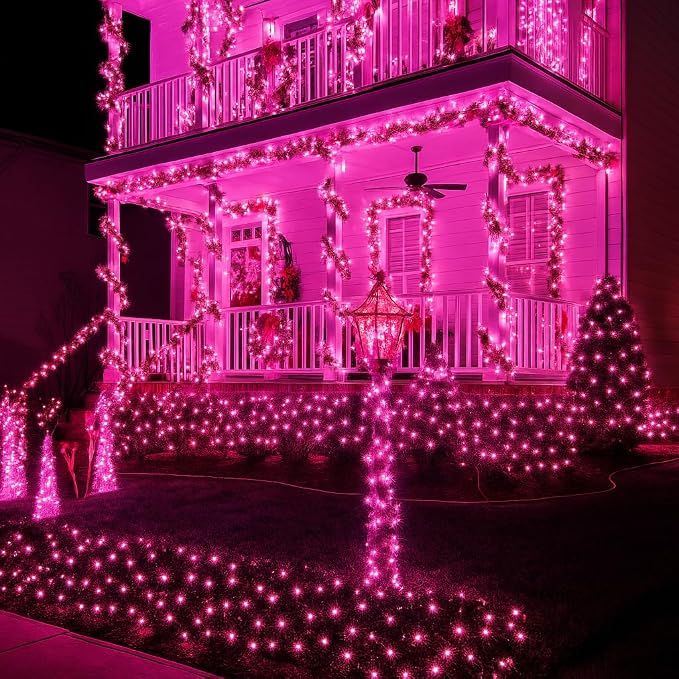 Solar Fairy Lights, 2 Pack Total 400LED 144FT Waterproof String Lights | Pink, Copper Wire, 8 Lighting Modes Solar Twinkle Lights for Tree Garden Patio Party Outdoor Christmas Decorations