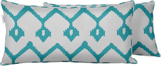 Indoor/Outdoor Polyester Fabric Lumbar Pillow Cover, All-Weather Waterproof Rectangular Cushion Case for Patio Furniture, 16 x 24 Set of 2 - Ikat-40