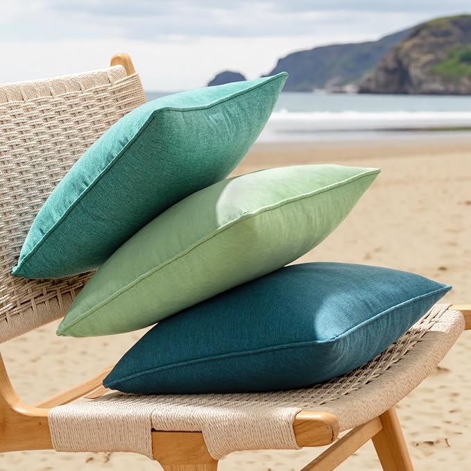 EMEMA Pack of 2 Decorative Outdoor Waterproof Throw Pillow Covers 18x18 Inch Solid Broadside Soft Outside Pillowcase Classic Cushion Cases for Patio Furniture Sunbrella for Balcony Decor Blue