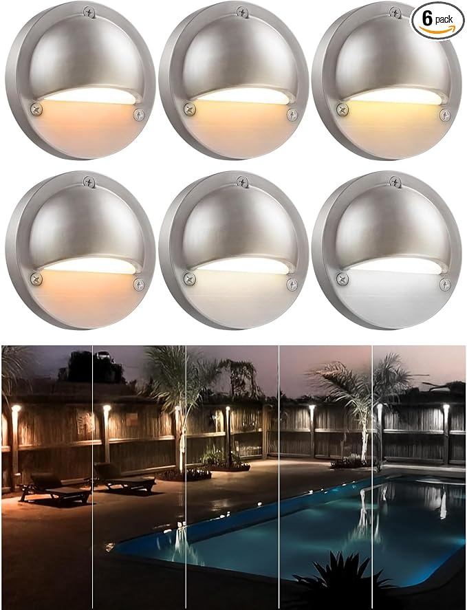 LEONLITE 6-Pack 5CCT 3.74inch Low Voltage LED Deck Lights, Satin Nickel | 180LM, 12-24V AC/DC, CRI90, UL Listed, Die-cast Aluminum Housing, Frosted Glass Lens, 1800K/2700K/3000K/4000K/5000K
