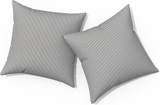 Outdoor Pillows for Patio Furniture 18x18 inch, Square Outdoor Throw Pillows with Inserts, Decorative Toss Pillows for Garden Couch Home Sofa Office Chair, Pack of 2, Stripe Gray