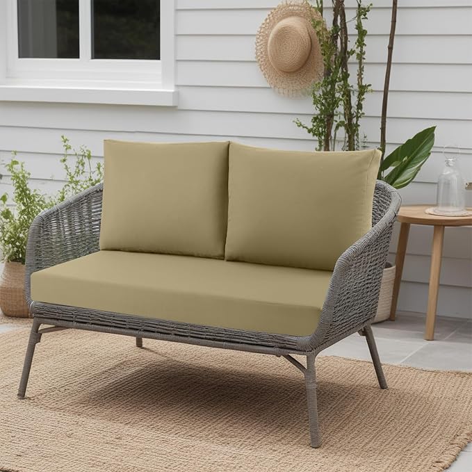 Outdoor Loveseat Cushions for Patio Furniture, Waterproof Cushion | Couch Hampton Bay Deep Seat Cushion Replacement Set 46" x 26", Patio Love Seat Sofa Cushions for Porch Garden Chair, Khaki