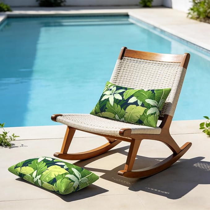 12x20 Inch Lumbae Pillow Covers, Rectangle Waterproof Throw Covers Set of 2, Decorative Patio Furniture Cushion Cases for Porch Garden, Jungle Leaves