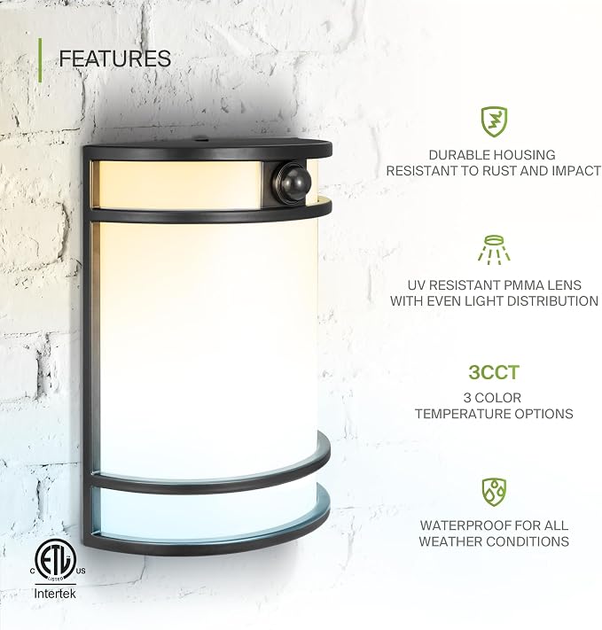 ASD 10 Inch Motion Sensor LED Outdoor Sconce Lights - 15W 120-277V 3000K 4000K 5000K Black Exterior Lighting Fixtures, Exterior Lights for House, Modern Patio Wall Light Fixture ETL, 4 Pack
