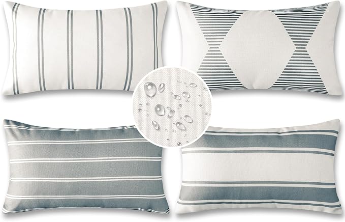 OTOSTAR Outdoor Decorative Pillow Covers Waterproof Garden Throw Pillow Covers 12x20 Inch Cushion Case Geometry Throw Pillowcases Pillows Shell for Patio Furniture Couch Tent Balcony Pack of 4 (Grey)