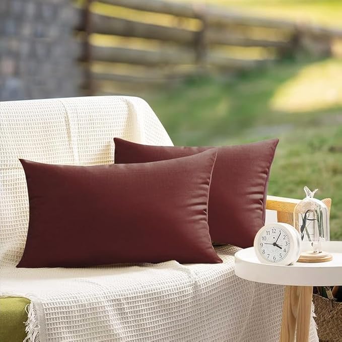 VAKADO 12x20 Lumbar Outdoor Waterproof WineRed Throw Pillow Covers Set of 2Decorative Tender Green Outside Patio Furniture Cushion Cases Decor for Garden Bench Porch Couch Tent Sunbrella