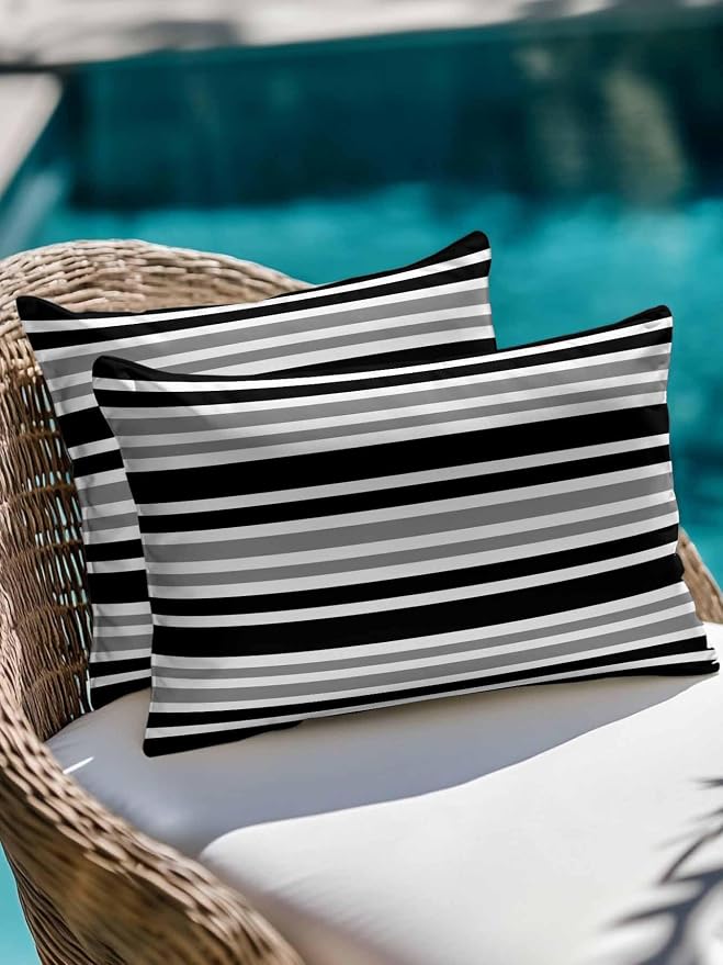 Outdoor Waterproof Throw Pillows Classic Gray Black Striped Patio Pillows,Decorative Pillow Covers with Insert,Pillow Cushion Case for Garden Couch Sofa Minimalist Lines
