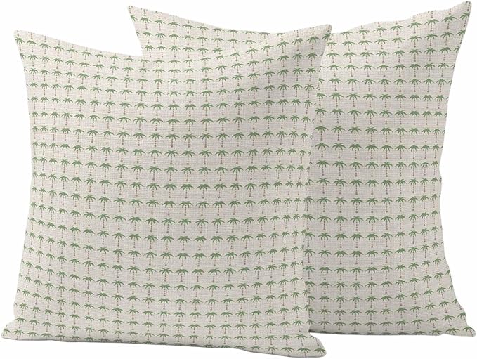 Palm Trees Outdoor Pillow Covers 18"x18" Set of 2, Summer Country Nautical Coastal Beach Ocean Green Tree Waterproof Throw Pillow Covers for Patio Furniture, Decorative Cushion Covers for Porch