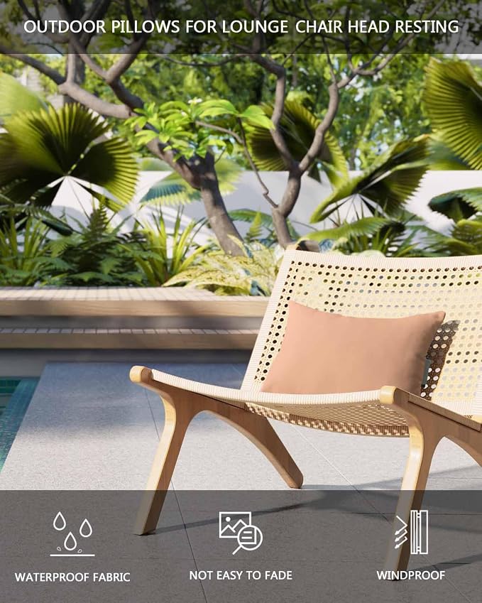 DecorLovee Peach Fuzz Outdoor Recliner Pillows for Head, Modern Peach Fuzz Pink Waterproof Chair Pillow with Elastic Stripe, Farmhouse Chaise Lounge Headrest Pillow for Patio/Beach/Pool 1Pack, 11"x16"