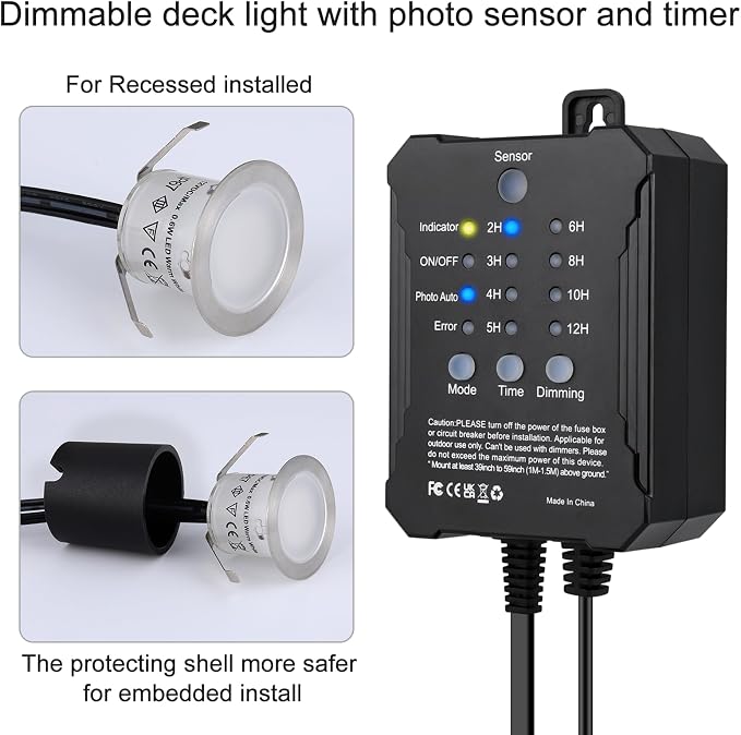 Dimmable LED Deck Lights with Timer and Photocell Sensor and Protecting Shell φ32mm,20Pack Outdoor LED Smart Deck Lighting IP67 Waterproof for Garden,Yard Stair, Patio, Floor Decoration