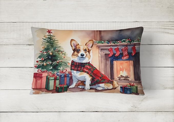 Caroline's Treasures DAC2637PW1216 Corgi Cozy Christmas Throw Pillow Machine Washable, Indoor Outdoor Decorative Pillow for Couch, Bed or Patio, 12HX16W