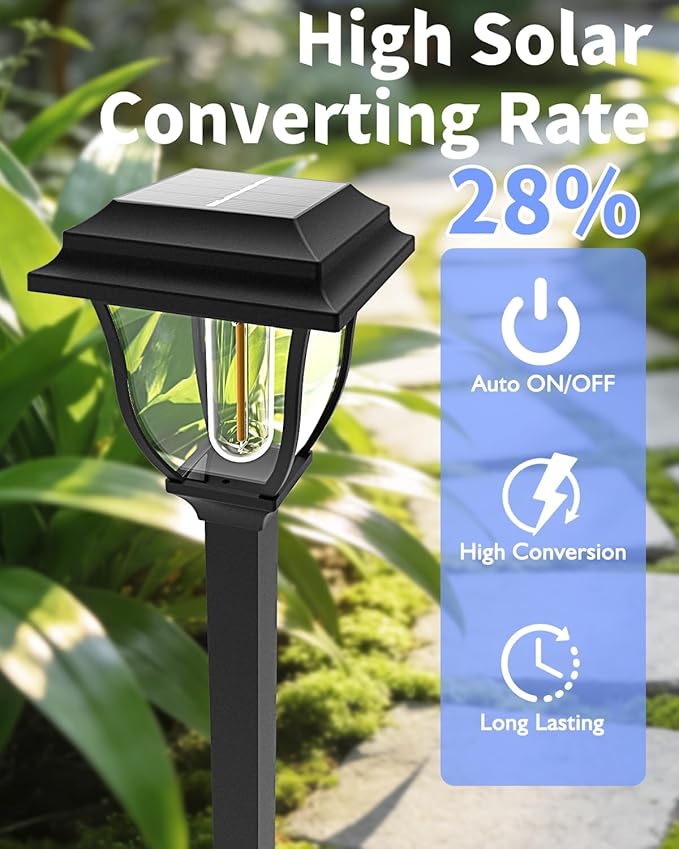 Solar Pathway Lights 2 Pack Mini Outdoor 3000K Bright Auto On/Off Solar Garden Lights Long Lasting Solar Powered Landscape Light for Path Yard Walkway Lawn Driveway Decor Lighting - Cool White