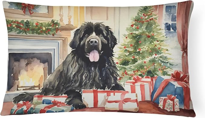 Caroline's Treasures DAC2707PW1216 Newfoundland Cozy Christmas Throw Pillow Machine Washable, Indoor Outdoor Decorative Pillow for Couch, Bed or Patio, 12HX16W