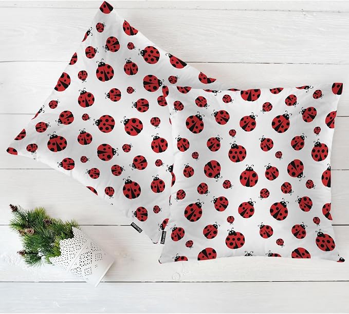 Swono Outdoor Pillow Covers Ladybug, Cute Ladybird Wild Ladybugs Home Decorative Throw Pillow Case Cushion Cover for Men/Woman/Bed/Sofa/Office/Car, 18x18 Inch, 2Pcs Pillow Covers Red